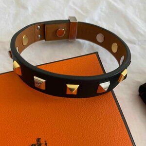 Hermès Black Swift Leather Mini Dog Clous Carres Bracelet